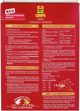 COMPO Rosen Langzeit-Dünger für alle Arten von Rosen, 6 Monate Langzeitwirkung, 850 g, 11 m², 23858