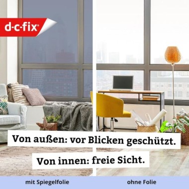 Preview: d-c-fix Fensterfolie Spiegel-Sichtschutzfolie, 67,5 x 1,5 cm, inkl. Cutter und Rakel, selbstklebende blickdichte Sichtschutzfolie, F3398050