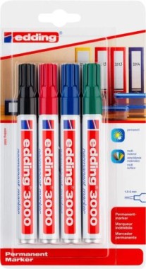 edding 3000 Permanentmarker - schwarz, rot, blau, grün, 89455