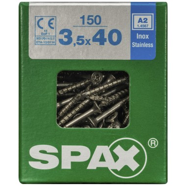 SPAX Edelstahlschraube, 3,5 x 40 mm, 150 Stück, Teilgewinde, Senkkopf, T-STAR plus T15, 4CUT, Edelstahl rostfrei A2, 4197000350407