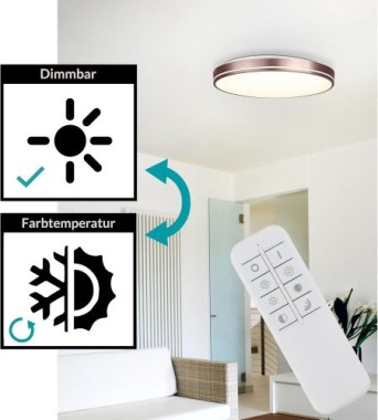 EGLO LED Deckenleuchte Orotava, dimmbare Deckenlampe mit Fernbedienung, DM 39,5 cm, Mokka/Weiß, 75707