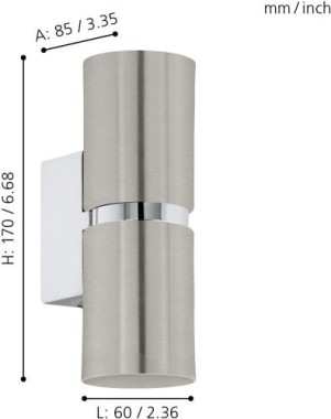 EGLO LED Wandlampe Passa, Wandstrahler innen aus Metall in Nickel-Matt und Chrom, 96261