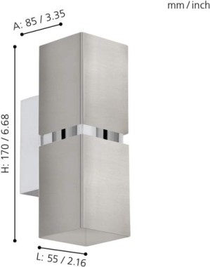 EGLO LED Wandlampe Passa, Wandstrahler innen aus Metall in Nickel-Matt und Chrom, eckig, 96264