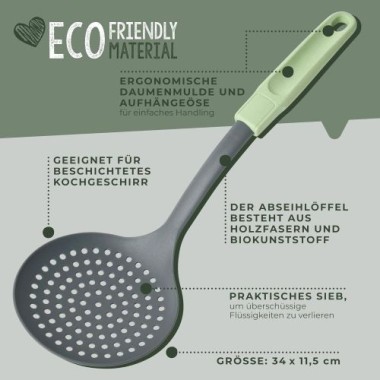 Fackelmann Abseihlöffel Ecolution, aus Holzfasern und Bio-Kunststoff, 34 cm x 11,5 cm, 33063