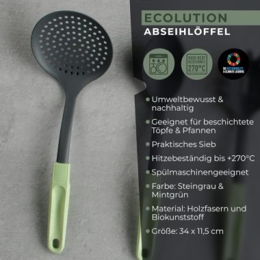 Fackelmann Abseihlöffel Ecolution, aus Holzfasern und Bio-Kunststoff, 34 cm x 11,5 cm, 33063