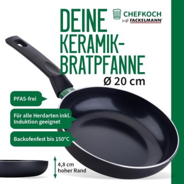 Preview: Fackelmann Chefkoch Aluminium-Pfanne Bielefeld Ø20 cm, mit Keramik-Antihaft-Beschichtung, 23363