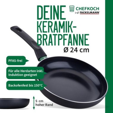 Preview: Fackelmann Chefkoch Aluminium-Pfanne Bielefeld Ø24 cm, mit Keramik-Antihaft-Beschichtung, 23364