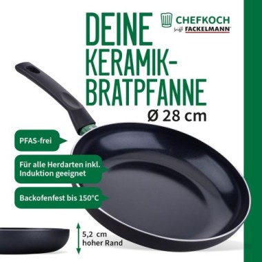 Preview: Fackelmann Chefkoch Aluminium-Pfanne Bielefeld Ø28 cm, mit Keramik-Antihaft-Beschichtung, 23365