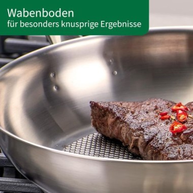 Fackelmann Chefkoch Edelstahlpfanne Ø28 cm – aus 18/10 Edelstahl, spezieller Wabenboden, 23380