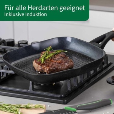 Preview: Fackelmann Chefkoch Keramik-Grillpfanne Hamburg, Hochwertige 28 cm Antihaft-Pfanne aus recyceltem Aluminium, 23721