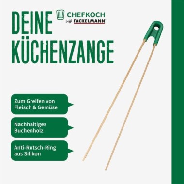 Preview: Fackelmann Chefkoch Küchenzange aus nachhaltigem Buchenholz, 40 x 8 cm, 31165
