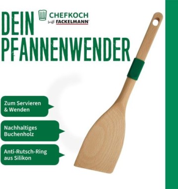 Preview: Fackelmann Chefkoch Pfannenwender aus nachhaltigem Buchenholz, mit Anti-Rutsch-Ring, 30 x 7,2 cm, 31162