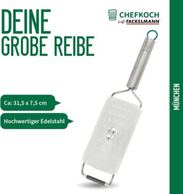 Preview: Fackelmann Chefkoch Premium Edelstahl Reibe, Grob, Spülmaschinengeeignet, Ergonomischer Griff, 315x75x25 mm, 23338