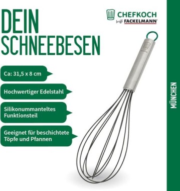 Preview: Fackelmann Chefkoch Premium Schneebesen aus Edelstahl, hitzebeständig bis 230°C, 23327