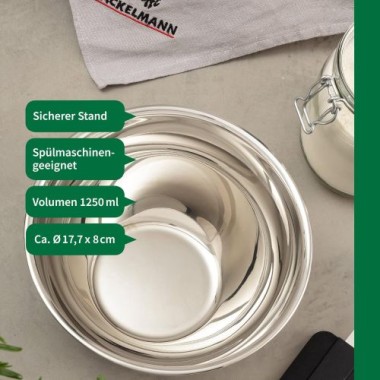 Preview: Fackelmann Chefkoch Schüssel aus Edelstahl, 1,25 Liter, Bonn, ca. Ø 17,7 x 8 cm, 23223