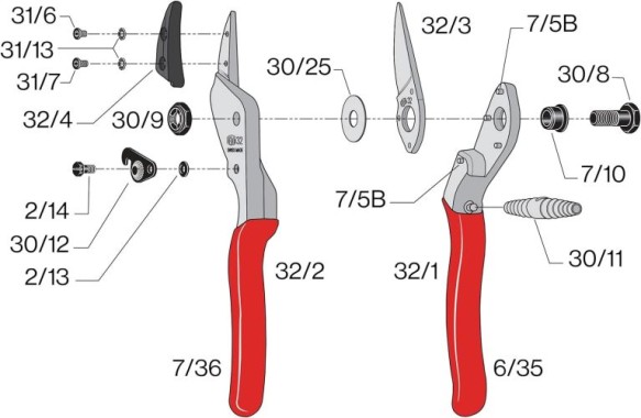 FELCO 32 Einhand-Baum-, Reb-, Gartenschere, mit gebogenem Amboss, Felco 32