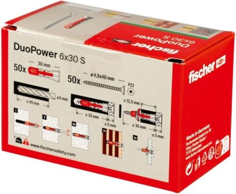 fischer DuoPower 6 x 30 S LD mit Schraube, 50 Dübel + 50 Schrauben, 535459
