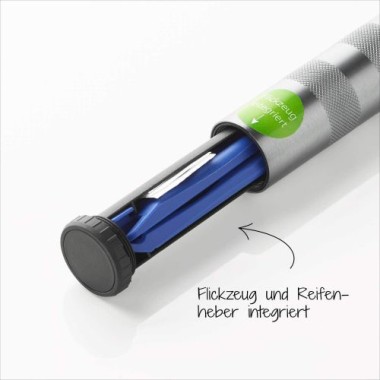 FISCHER Mini-Luftpumpe mit integriertem Reifen-Flickzeug, für alle Ventile, aus Aluminium, 50073