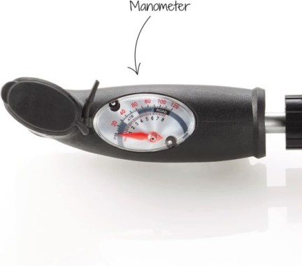 FISCHER Mini-Luftpumpe mit Manometer, Doppelhub-Technik, für alle Ventile (AV, DV, SV), aus Aluminium, 85573