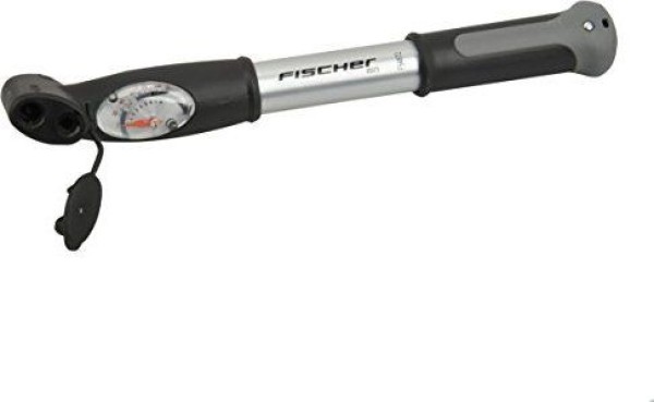 FISCHER Mini-Luftpumpe mit Manometer, Doppelhub-Technik, für alle Ventile (AV, DV, SV), aus Aluminium, 85573