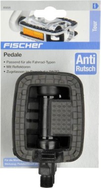 FISCHER Pedale mit Anti-Rutsch und Reflektoren, passend für alle Fahrradtypen, Schwarz, 85835
