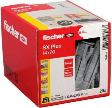 Fischer Spreizdübel SX Plus 14 x 70, Schachtel mit 20 Nylondübeln, 568014