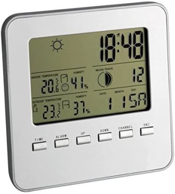 Funk-Wetterstation Quadro , Außentemperatur, Innentemperatur, Mondphasen, Raumklima, Uhrzeit 351098