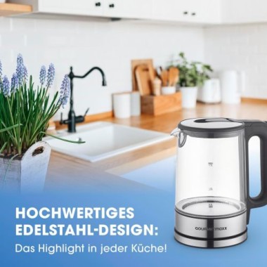 GOURMETmaxx Glas-Wasserkocher 1,7 Liter mit integrierter Beleuchtung, Edelstahl / Glas, 12053