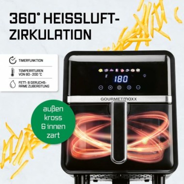 GOURMETmaxx Heißluftfritteuse - 5 L, mit 6 Funktionen, 8 Programmen inkl. Touch-Funktion, 16539