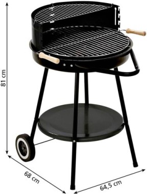 Preview: GRILLCHEF Holzkohlegrillwagen Corso, DM 48,5 cm, Mit Rollen inkl. Ablagetisch & Windschutz, 01252