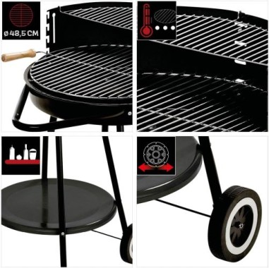 Preview: GRILLCHEF Holzkohlegrillwagen Corso, DM 48,5 cm, Mit Rollen inkl. Ablagetisch & Windschutz, 01252