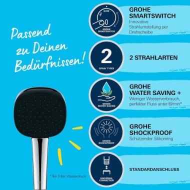 Preview: GROHE Handbrause Vitalio Comfort 110, 2 Strahlarten, eckig, chrom, 2639710E