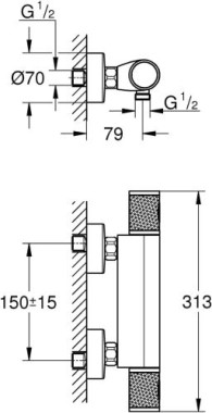 GROHE Precision Feel Thermostat  Duscharmatur, Verbrühschutz, Sicherheitssperre bei 38°C, chrom, 34790000