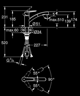 GROHE Start, Küchenarmatur 2 Strahlarten, 90° schwenkbar, matt schwarz, 303072431
