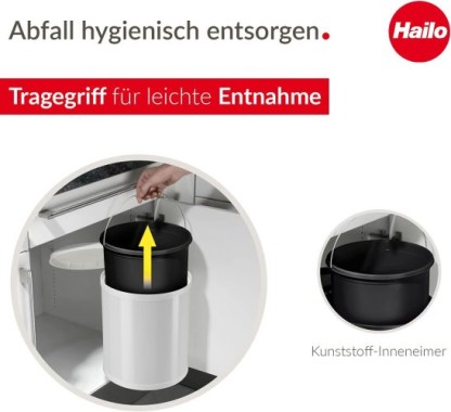 Hailo Compact-Box M Einbau Mülleimer, 15 Liter, für Schranktüren ab 40 cm Breite, weiß, 3555-001