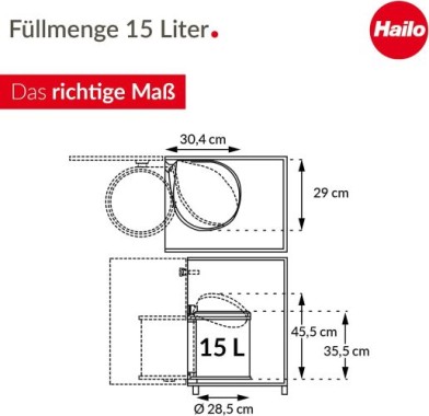 Hailo Compact-Box M Einbau Mülleimer, 15 Liter, für Schranktüren ab 40cm Breite, Edelstahl, 3555-101