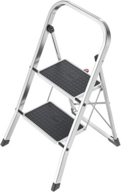 Hailo K70 StandardLine Alu-Klapptritt-Leiter, 2 große Stahl-Stufen mit Anti-Rutsch-Matten, bis 150 kg, 4392-801