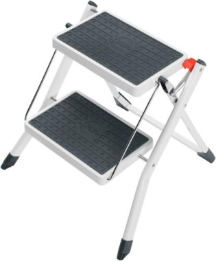 Hailo MK60 Mini Stahl-Trittleiter | 2 große Stufen mit Anti-Rutsch-Matten bis 150kg, 4310001