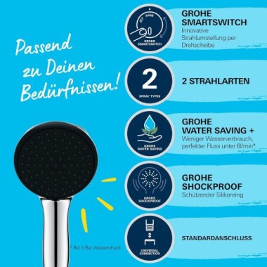 Preview: Handbrause Vitalio Start 110, BxL 110 x 160 mm, rund, chromfarben, 2794610E