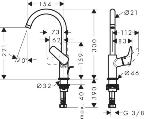 hansgrohe Logis Einhebel-Waschtischmischer 210 mit Schwenkauslauf und Zugstangen-Ablaufgarnitur, 71130000