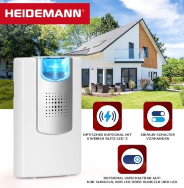 Heidemann Funkgong Set HX Flashlight, Reichweite 200 m, Lautstärke 4-stufig, 90 dB, 8 Melodien, 70824