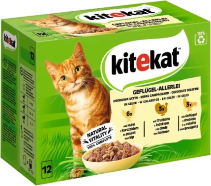 KITEKAT Geflügel-Allerlei in Gelee, Portionsbeutel, Multipack,12 x85g, 452951