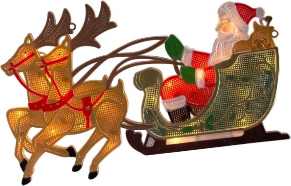 Konstsmide LED Fensterbild, Rentier mit Weihnachtsmann, 20 warm weiße Dioden, 230V, 2853-010