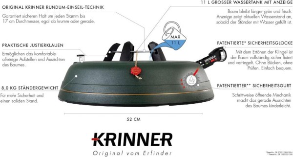 KRINNER® Ultra Grip XXL Christbaumständer, 11,0 Liter Wassertank für Baumhöhe bis 4m, 94255