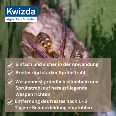 KWIZDA Wespenspray 750 ml, Bekämpft Wespen, deren Larven und Wespennester, A033245