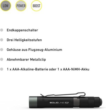 LedLenser Solidline Taschenlampe ST2 mit Batteriesatz und Taschenclip, 502208