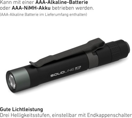 LedLenser Solidline Taschenlampe ST2 mit Batteriesatz und Taschenclip, 502208