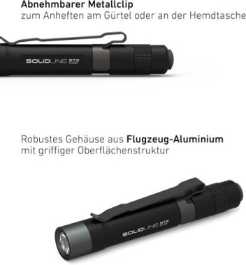 LedLenser Solidline Taschenlampe ST2 mit Batteriesatz und Taschenclip, 502208