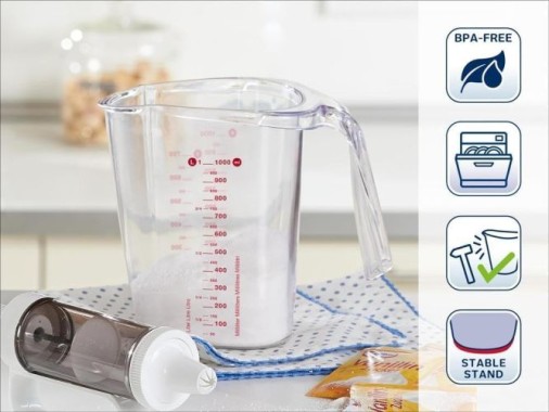 Leifheit Messbecher 1,0 L für Mehl, Zucker und Flüssigkeiten, 3048