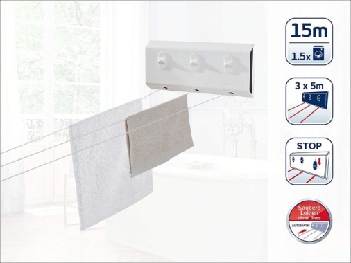 Leifheit Wandtrockner Rollfix Triple 150 Longline mit Wandmontage 83107